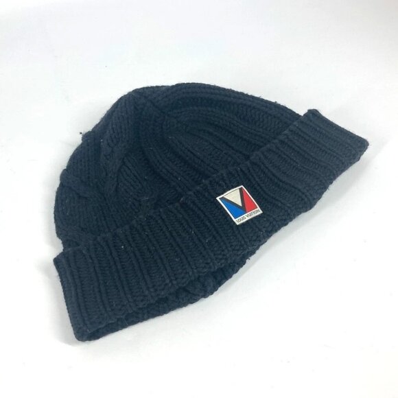 LOUIS VUITTON M75377 LV logo beanie knit cap Knit hat wool Black - Picture 5 of 16